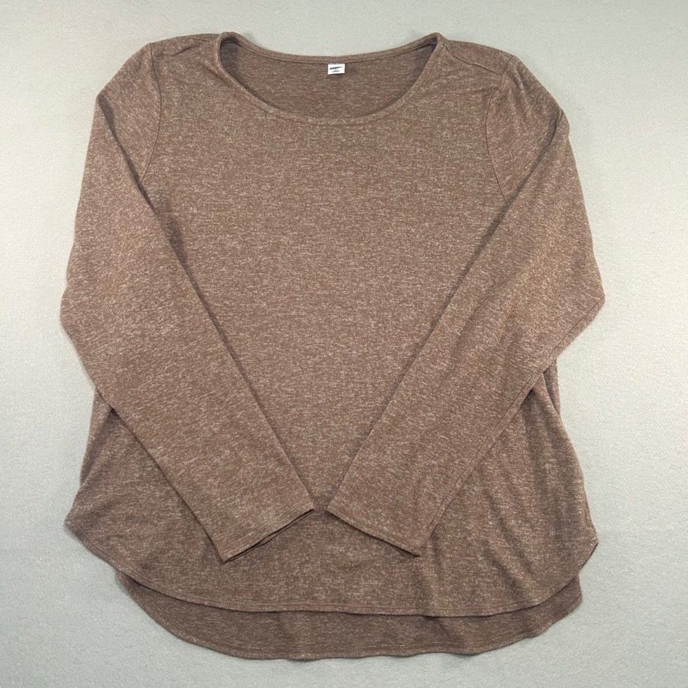 Old Navy Long Sleeve Top Womens XL Brown Marled Scoop Neck High-Low Hem